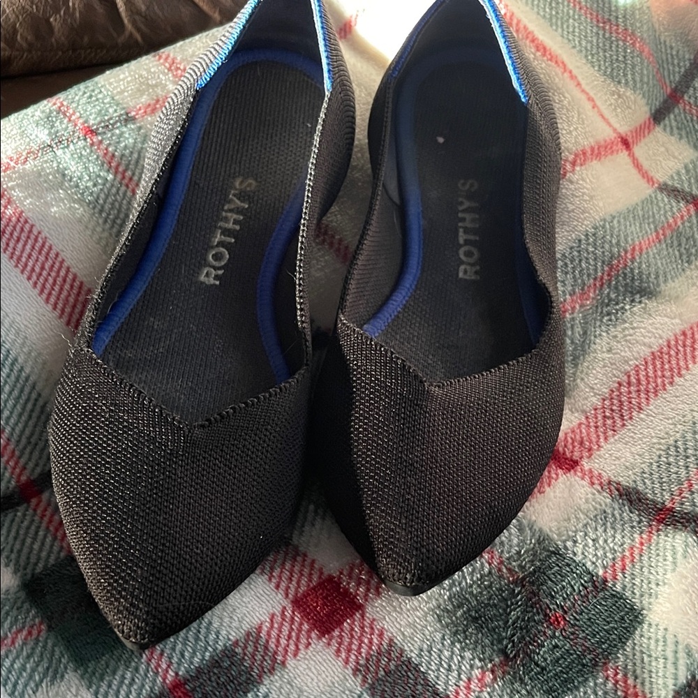 Rothy's Black Flats with Blue Accents